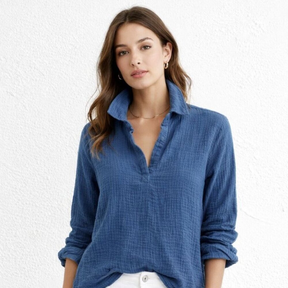 Rip Skirt Blue Cotton Gauze Popover Shirt Size XS Lightweight Casual Top